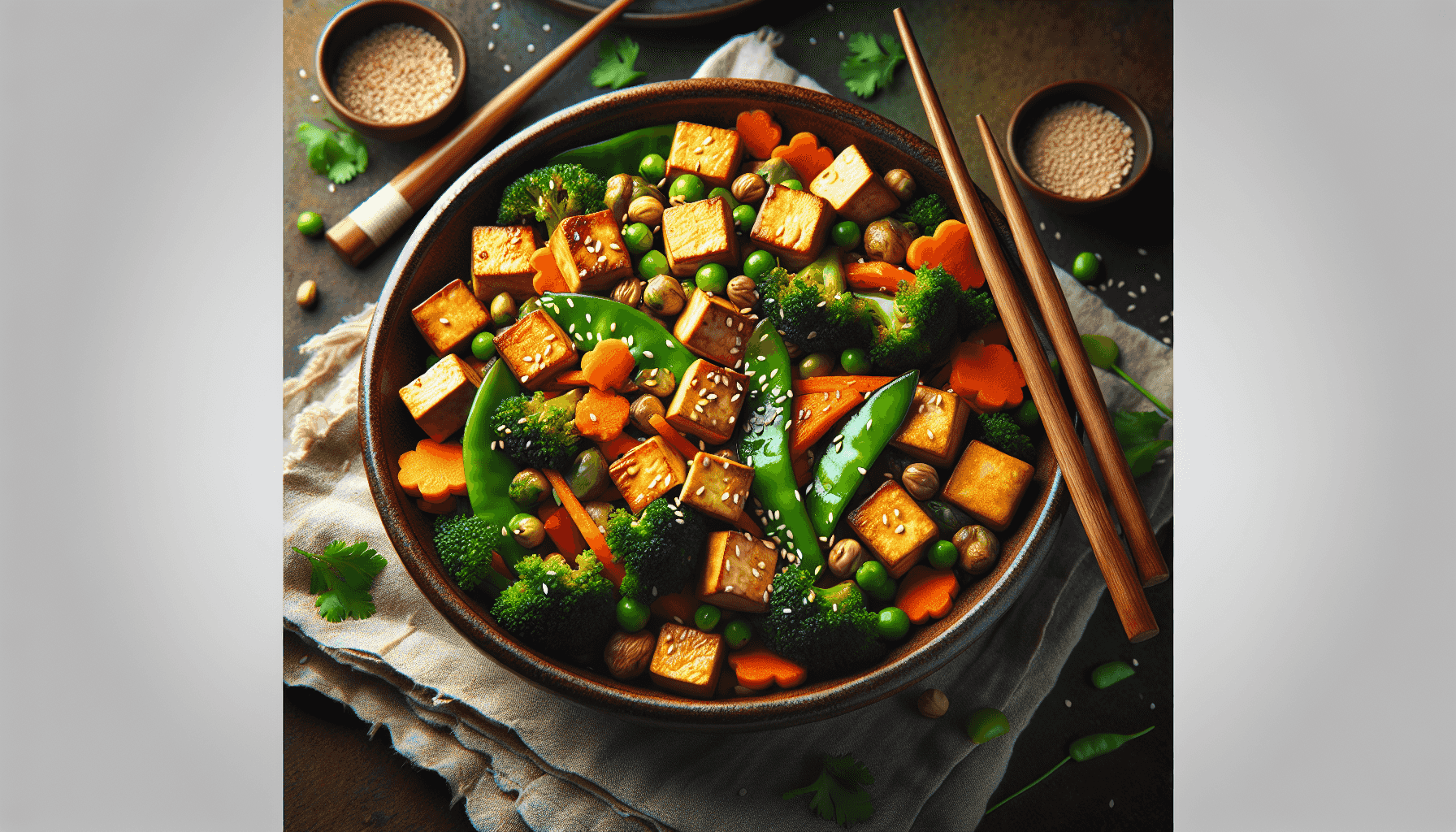 Veganes Gericht mit Tofu und Gemüse